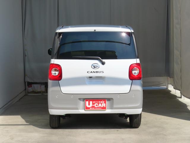 ムーヴキャンバスストライプスＧ　運転席・助手席シートヒーター　１年間無料保証電動パーキングブレーキ　コーナーセンサー　元ディーラー代車　ワンオーナー　キーフリー　衝突安全ボディ　ＬＥＤヘッドライト　バックカメラ　オートエアコン　両側パワースライドドア　オートエアコン（三重県）の中古車