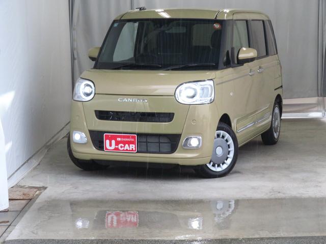 ムーヴキャンバスセオリーGターボ 届出済未使用車 キーフリー 1年間無料保証電動パーキングブレーキ コーナーセンサー 純正9型ディスプレイオーディオ パノラマカメラ 運転席・助手席シートヒーター 地デジ LEDライト 電格ドアミラー Bluetooth 両側パワースライドドア(三重県)の中古車