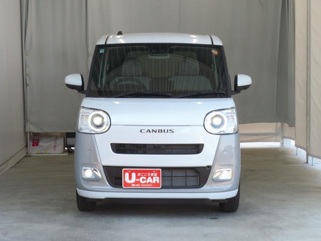 ムーヴキャンバスストライプスG 運転席・助手席シートヒーター 1年間無料保証電動パーキングブレーキ コーナーセンサー 電動格納ミラー 試乗車UP ワンオーナー キーフリー 衝突安全ボディ LEDヘッドライト パノラマカメラ 両側パワースライドドア オートエアコン(三重県)の中古車