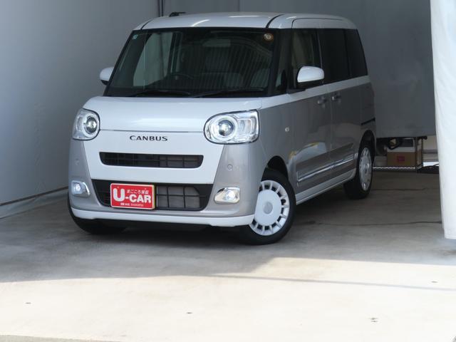 ムーヴキャンバスストライプスＧ　運転席・助手席シートヒーター　１年間無料保証電動パーキングブレーキ　コーナーセンサー　ＢＴ接続　電動格納ミラー　元試乗車　ＬＥＤヘットライト　地デジ　純正９型ディスプレイオーディオ　バックカメラ　キーフリー　ＨＤＭＩ接続　両側パワースライドドア（三重県）の中古車