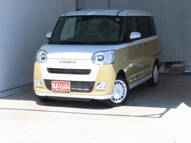 ムーヴキャンバスストライプスＧ　運転席・助手席シートヒーター　１年間無料保証電動パーキングブレーキ　コーナーセンサー　電動格納ミラー　ＡＵＴＯライト　元試乗車　ＬＥＤヘットライト　Ｐスタート　記録簿　両側パワースライドドア　バックカメラ　キーフリー　オートエアコン（三重県）の中古車