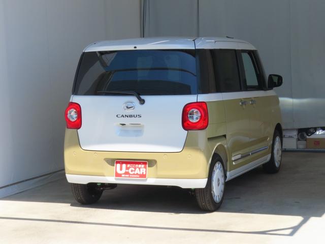 ムーヴキャンバスストライプスＧ　運転席・助手席シートヒーター　１年間無料保証電動パーキングブレーキ　コーナーセンサー　電動格納ミラー　ＡＵＴＯライト　元試乗車　ＬＥＤヘットライト　Ｐスタート　記録簿　両側パワースライドドア　バックカメラ　キーフリー　オートエアコン（三重県）の中古車