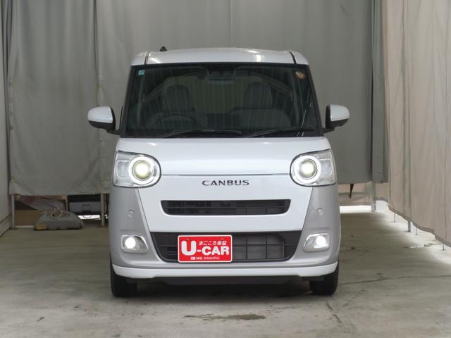 ムーヴキャンバスストライプスＧ　運転席・助手席シートヒーター　１年間無料保証電動パーキングブレーキ　コーナーセンサー　電動格納ミラー　元試乗車　ＬＥＤヘットライト　Ｐスタート　レーンアシスト　パノラマカメラ　キーフリー　両側パワースライドドア　オートエアコン　パワーウィンドウ（三重県）の中古車