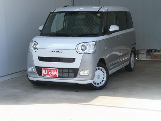 ムーヴキャンバスストライプスＧ　運転席・助手席シートヒーター　１年間無料保証電動パーキングブレーキ　コーナーセンサー　電動格納ミラー　元試乗車　ＬＥＤヘットライト　地デジ　両側パワースライドドア　純正９型ディスプレイオーディオ　バックカメラ　Ｐスタート　記録簿　オートエアコン（三重県）の中古車