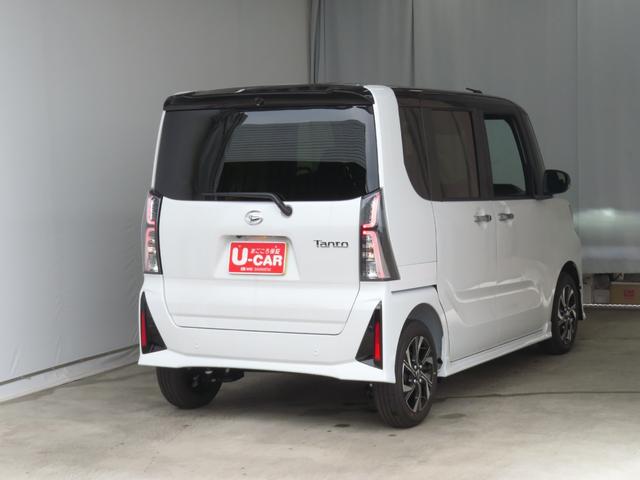 タントカスタムX 届出済未使用車 オートエアコン 1年間無料保証電動パーキングブレーキ コーナーセンサー 元試乗車 1オーナー 電格ミラー 前席シートヒーター LEDヘッドライト キ−フリ− バックカメラ パワーウィンドウ 両側パワースライドドア(三重県)の中古車