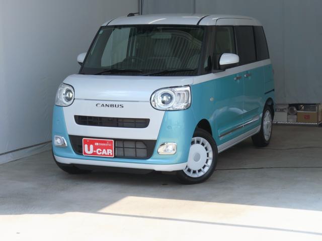 ムーヴキャンバスストライプスＧ　　届出済未使用車　キーフリー　１年間無料保証電動パーキングブレーキ　コーナーセンサー　電動格納ミラー　ＡＵＴＯライト　元試乗車　ＬＥＤヘットライト　Ｐスタート　レーンアシスト　パノラマカメラ　運転席・助手席シートヒーター　両側パワースライドドア（三重県）の中古車