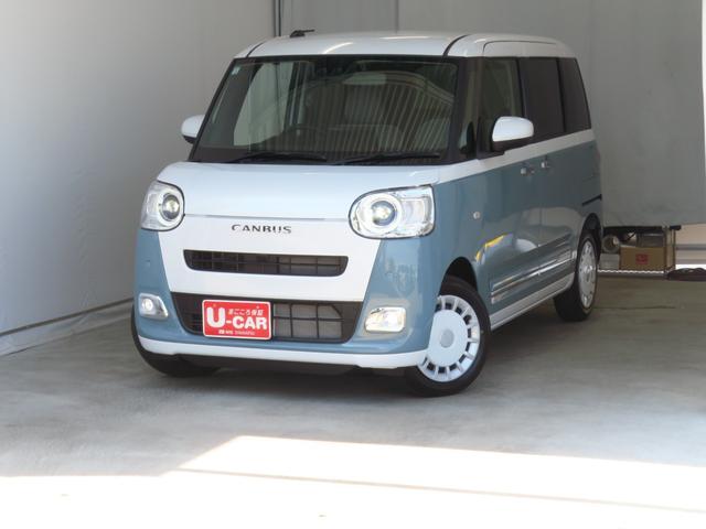 ムーヴキャンバスストライプスG 届出済未使用車 バックカメラ 1年間無料保証電動パーキングブレーキ コーナーセンサー 電格ドアミラー Bluetooth i−stop シ−トヒ−タ− フルセグTV 元試乗車 純正9型ディスプレイオーディオ キーフリー 両側パワースライドドア(三重県)の中古車