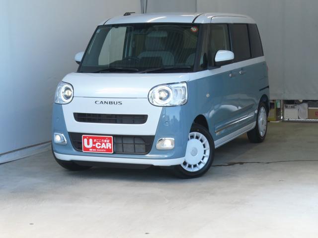 ムーヴキャンバスストライプスＧ　運転席・助手席シートヒーター　１年間無料保証電動パーキングブレーキ　コーナーセンサー　ハイビームアシスト　電格ドアミラー　ｉ−ｓｔｏｐ　元試乗車　レーンキープアシスト　ワンオーナー　ＬＥＤランプ　両側パワースライドドア　バックカメラ　キーフリー（三重県）の中古車
