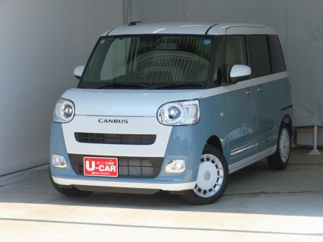ムーヴキャンバスストライプスG 両側パワースライドドア 1年間無料保証電動パーキングブレーキ コーナーセンサー I−STOP 試乗車UP 電格ミラー オートエアコン ワンオーナー LEDヘッドライト バックカメラ キーフリー 運転席・助手席シートヒーター(三重県)の中古車