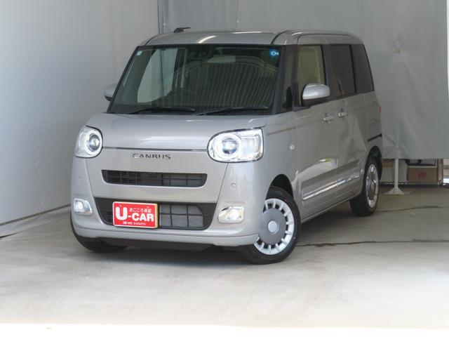 ムーヴキャンバスセオリーＧ　　届出済未使用車　オートエアコン　１年間無料保証電動パーキングブレーキ　コーナーセンサー　ワンオーナー　シートヒータ　Ａライト　ＬＥＤライト　衝突軽減ブレーキ　電動格納式ミラー　アイドリングストップ　Ｂカメラ　キーフリー　両側パワースライドドア（三重県）の中古車