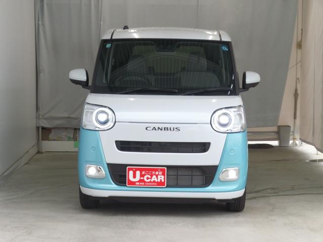 ムーヴキャンバス 中古車 ストライプスＧ　　届出済未使用車　キーフリー　１年間無料保証電動パーキングブレーキ　コーナーセンサー　Ｉ−ＳＴＯＰ　試乗車ＵＰ　Ｂｌｕｅｔｏｏｔｈ　地デジ　電格ミラー　ワンオーナー　パノラマカメラ　運転席・助手席シートヒーター　両側パワースライドドア