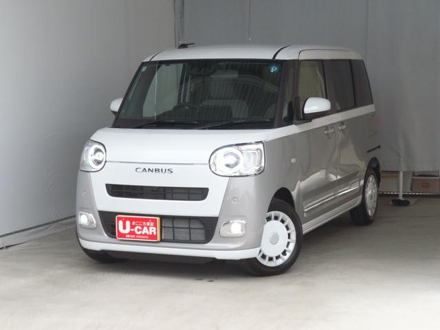 ムーヴキャンバス 中古車 ストライプスＧ　運転席・助手席シートヒーター　１年間無料保証電動パーキングブレーキ　コーナーセンサー　純正９型ディスプレイオーディオ　パノラマカメラ　キーフリー　ブルートゥース　元試乗車　電格ミラー　ＴＶ　ＬＥＤヘッドライト　点検記録簿　両側パワースライドドア