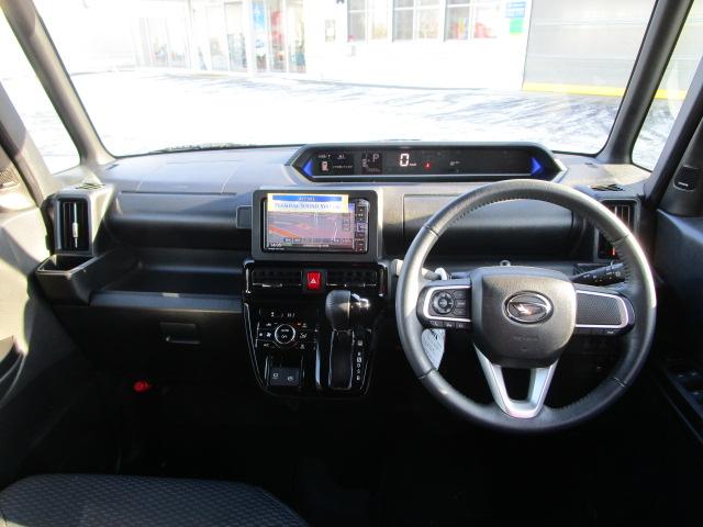 タントカスタムＲＳ４ＷＤ　ターボ　両側パワースライドドア　ＬＥＤヘッドライト　カーナビ　リモコンエンジンスターター　ＥＴＣ車載器　運転席助手席シートヒーター　前後コーナーセンサー　アイドリングストップ　アルミホイール（北海道）の中古車