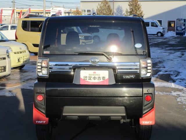 タフトGターボ4WD 夏冬タイヤ ガラスルーフ LEDヘッドライト オートライト DVDオーディオ バックモニター リモコンエンジンスターター 運転席助手席シートヒーター クルーズコントロール マッドフラップ(北海道)の中古車
