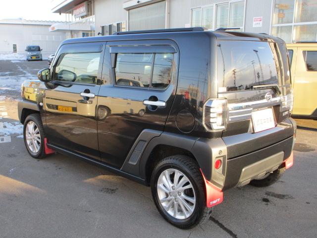 タフトGターボ4WD 夏冬タイヤ ガラスルーフ LEDヘッドライト オートライト DVDオーディオ バックモニター リモコンエンジンスターター 運転席助手席シートヒーター クルーズコントロール マッドフラップ(北海道)の中古車