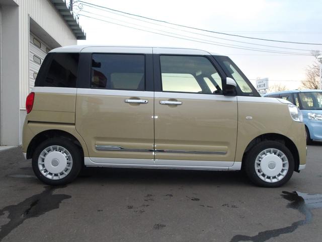 ムーヴキャンバスストライプスG4WD スマートアシスト 両側パワースライドドア LEDヘッドライト オートライト CDチューナー 運転席助手席シートヒーター オートエアコン 電動パーキングブレーキ 前後コーナーセンサー(北海道)の中古車