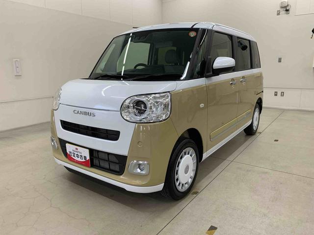 ムーヴキャンバスストライプスＧ　４ＷＤ両側電動スライドドア　ディスプレイオーディオ　シートヒーター　ホッとカップホルダー　スマートアシスト　ＬＥＤヘッドライト　オートライト　オートエアコン　バックカメラ　電動パーキングブレーキ（群馬県）の中古車