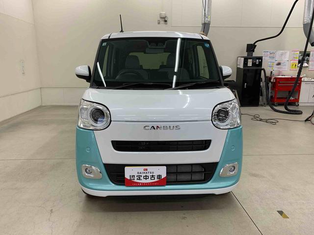 ムーヴキャンバス 中古車 ストライプスＧ　４ＷＤ　走行２１４１キロＬＥＤヘッドライト　アイドリングストップ　両側電動スライドドア　スマートアシスト　プッシュボタンスタート　オートエアコン　電動格納式ドアミラー　シートヒーター　オートライト　バックカメラ