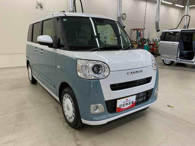 ムーヴキャンバスストライプスG 2WD 走行15キロ両側電動スライドドア プッシュボタンスタート 運転席助手席シートヒーター スマートアシスト LEDヘッドライト オートライト 電動パーキングブレーキ バックカメラ オートエアコン(群馬県)の中古車