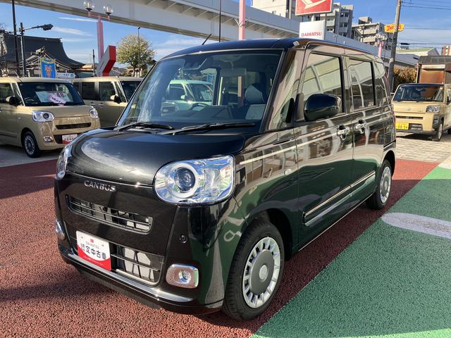 ムーヴキャンバスセオリーＧターボ　届け出済み未使用車　全周囲カメラ対応保証１年間・距離無制限付き　ホッとカップホルダー　置き楽ボックス　　　　　シートヒーター　電動パーキングブレーキ　オートブレーキホールド機能　前後コーナーセンサー　全車速追従機能付きＡＣＣ　キーフリー（東京都）の中古車