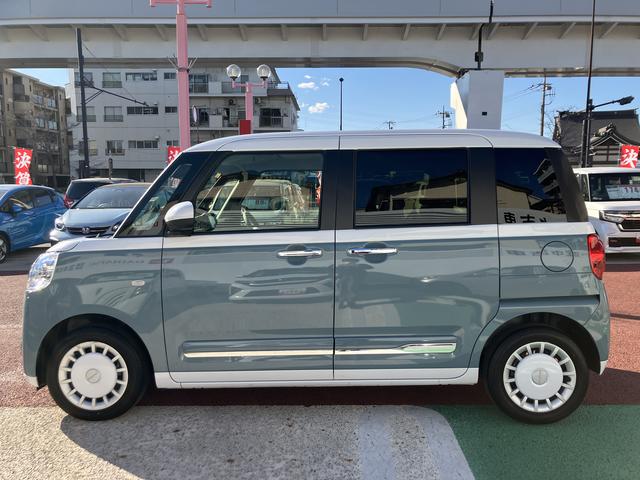 ムーヴキャンバスストライプスＧターボ　　純正７インチナビ　パノラマモニター保証１年間・距離無制限付き　ＥＴＣ　シートヒーター　前後コーナーセンサー　電動パーキングブレーキ　オートブレーキホールド機能　アダプティブクルーズコントロール　ＡＤＢ　両側電動スライドドア（東京都）の中古車