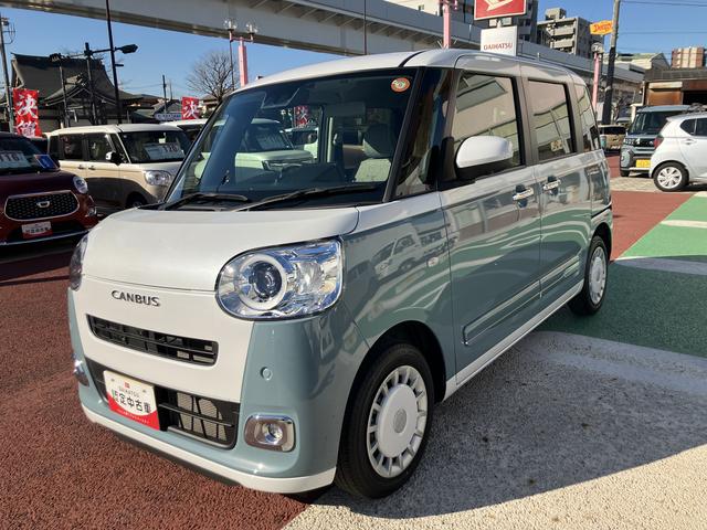 ムーヴキャンバスストライプスＧターボ　　純正７インチナビ　パノラマモニター保証１年間・距離無制限付き　ＥＴＣ　シートヒーター　前後コーナーセンサー　電動パーキングブレーキ　オートブレーキホールド機能　アダプティブクルーズコントロール　ＡＤＢ　両側電動スライドドア（東京都）の中古車