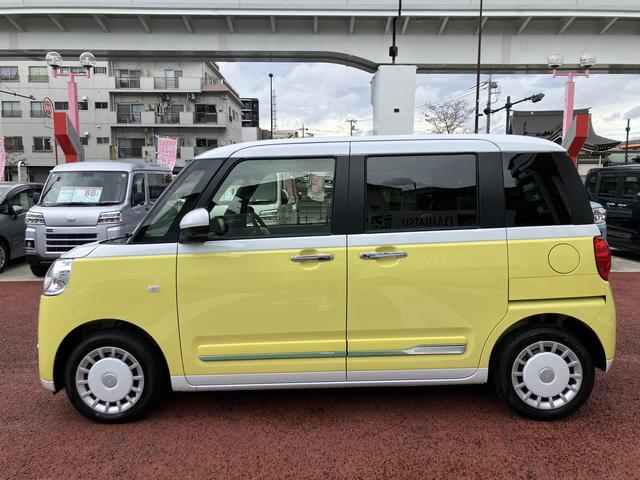 ムーヴキャンバスストライプスＧターボ　純正７インチナビ　パノラマモニター保証１年間・距離無制限付き　両側電動スライドドア　ナビ連動前後方ドラレコ　ＡＣＣ　アダプティブドライビングビーム　電動パーキングブレーキ　オートブレーキホールド機能　前後コーナーセンサー（東京都）の中古車