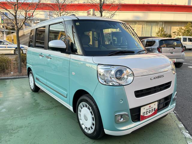 ムーヴキャンバスストライプスＧターボ　ＬＥＤヘッドランプ　キーフリー保証　新車保証・まごころ保証　１年間・走行距離無制限付き　ＬＥＤヘッドランプ　キーフリーシステム　前席シートヒーター　両側電動スライドドア　アイドリングストップ　アダプティブクルーズコントロール（東京都）の中古車