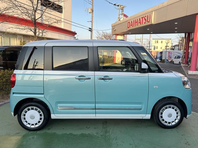 ムーヴキャンバスストライプスＧターボ　ＬＥＤヘッドランプ　キーフリー保証　新車保証・まごころ保証　１年間・走行距離無制限付き　ＬＥＤヘッドランプ　キーフリーシステム　前席シートヒーター　両側電動スライドドア　アイドリングストップ　アダプティブクルーズコントロール（東京都）の中古車