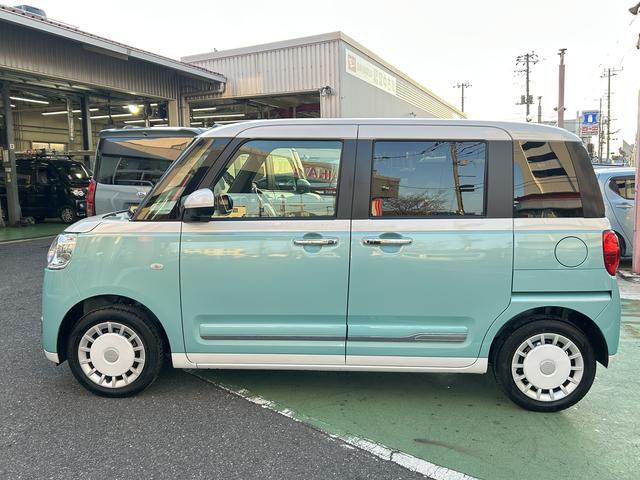 ムーヴキャンバスストライプスＧターボ　ＬＥＤヘッドランプ　キーフリー保証　新車保証・まごころ保証　１年間・走行距離無制限付き　ＬＥＤヘッドランプ　キーフリーシステム　前席シートヒーター　両側電動スライドドア　アイドリングストップ　アダプティブクルーズコントロール（東京都）の中古車