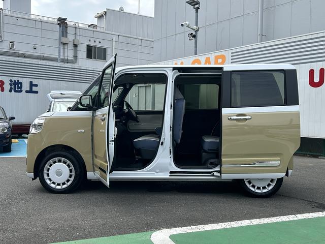 ムーヴキャンバスストライプスＧ　電動パーキングブレーキ　ＬＥＤヘッドランプ保証　新車保証・まごころ保証　１年間・走行距離無制限付き　前席シートヒーター　ＬＥＤヘッドランプ　ＬＥＤフォグランプ　オートライト　オートハイビーム　コーナーセンサー　電動パーキングブレーキ（東京都）の中古車