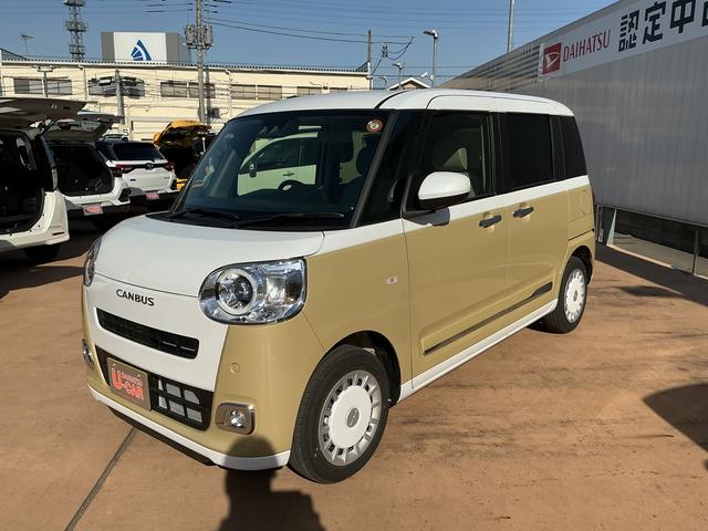 ムーヴキャンバスストライプスG 897キロ 両側電動ドア 電動パーキング1年保証距離無制限 走行距離897キロ 両側パワースライドドア オートライト プッシュスタート キーフリーシステム LEDヘッドライト 電動パーキング F左右シートヒーター(埼玉県)の中古車