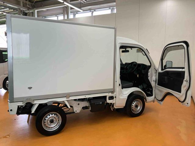 ハイゼットトラックカラーアルミ中温冷凍車 片側スライドドアキー付き埋込みロックロッド式バックドア キー付きワンタッチ引込式スライド左サイドドア LED庫内灯 庫内警報ブザー 解除機能付バックドア90度開きストッパー ドレンホース付水抜き穴(千葉県)の中古車