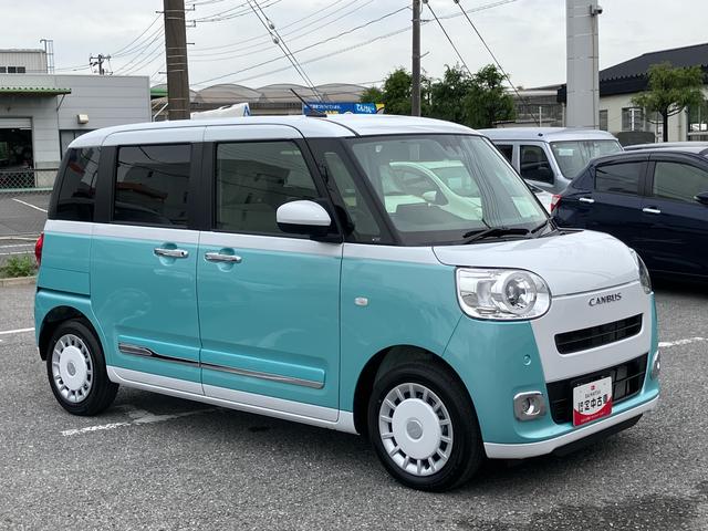 ムーヴキャンバスストライプスG9型ナビ/BT/DTV/DISC/全周囲カメラ/ステアスイッチ 両側パワスラ LEDヘッド&フォグランプ シートヒーター 保温カップホルダー 電動駐車ブレーキ コーナーセンサー 衝突被害軽減ブレーキ(千葉県)の中古車