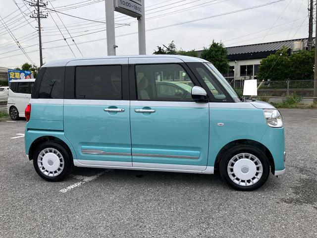 ムーヴキャンバスストライプスＧ９型ナビ／ＢＴ／ＤＴＶ／ＤＩＳＣ／全周囲カメラ／ステアスイッチ　両側パワスラ　ＬＥＤヘッド＆フォグランプ　シートヒーター　保温カップホルダー　電動駐車ブレーキ　コーナーセンサー　衝突被害軽減ブレーキ（千葉県）の中古車