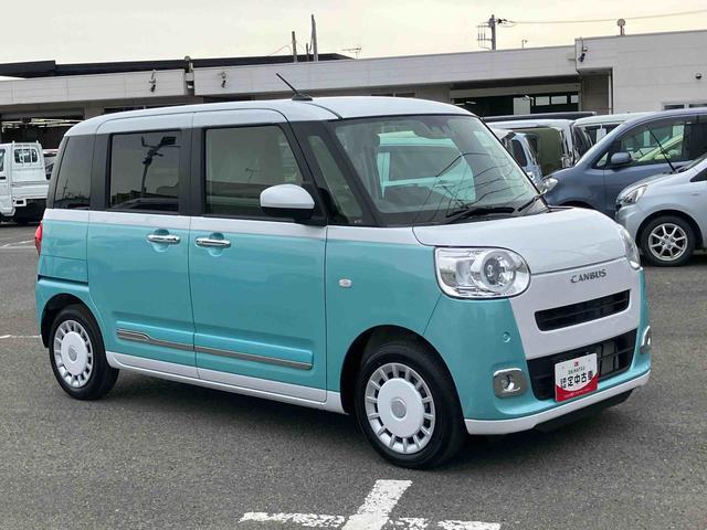 ムーヴキャンバスストライプスG エコアイドル非装着車エコアイドル非装着車 9型ナビ/BT/TV/DISC/バックカメラ/ステアスイッチ 両側パワスラ LEDヘッド&フォグランプ シートヒーター 保温カップホルダー 電動駐車ブレーキ 衝突被害軽減ブレーキ(千葉県)の中古車