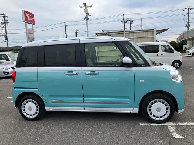 ムーヴキャンバスストライプスＧ９型ナビ／ＢＴ／ＤＴＶ／ＤＩＳＣ／バックカメラ／ステアスイッチ　両側パワスラ　ＬＥＤヘッド＆フォグランプ　シートヒーター　保温カップホルダー　電動駐車ブレーキ　コーナーセンサー　衝突被害軽減ブレーキ（千葉県）の中古車