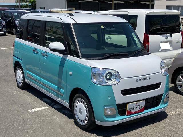 ムーヴキャンバスストライプスＧターボ９型ディスプレイオーディオ／ＢＴ／ＴＶ／バックカメラ／ステアリングスイッチ　ワイヤレス充電　両側パワスラ　ＬＥＤヘッドライト＆フォグランプ　シートヒーター　保温カップホルダー　衝突被害軽減ブレーキ（千葉県）の中古車