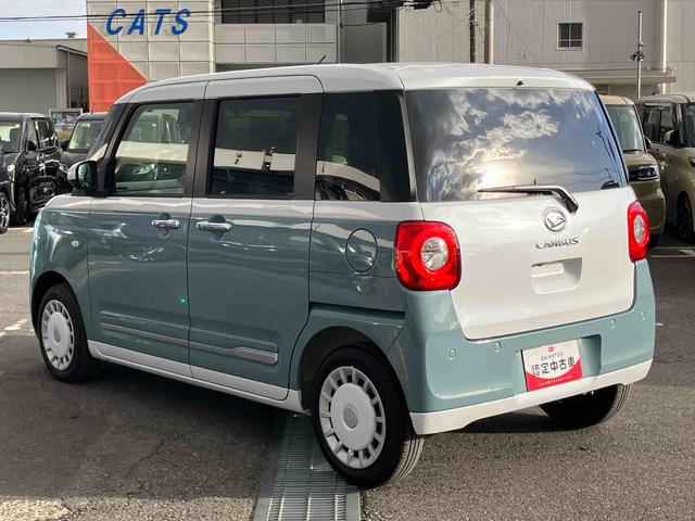 ムーヴキャンバスストライプスＧターボターボ　Ｂカメラ　全車速追従クルコン　ＬＥＤヘッドライト　オートライト　コーナーセンサー　両側電動スライド　シートヒーター　電動駐車ブレーキ　ホッとカップホルダー　置き楽ＢＯＸ　キーフリー　ステリモ（千葉県）の中古車