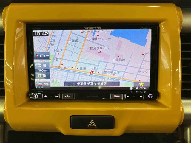 ハスラーＧ８インチフルセグナビ　ブルートゥース対応　ＵＳＢ接続　ビルトインＥＴＣ　前席シートヒーター　アイドリングストップ　プッシュエンジンスタートキーフリーシステム　助手席シートアンダーボックス（千葉県）の中古車