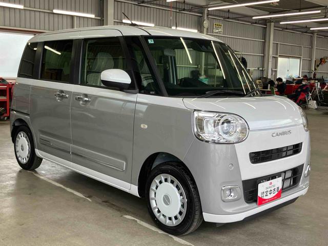 ムーヴキャンバスストライプスＧ衝突回避支援　横滑り防止装置　両側電動スライドドア　置きラクボックス　ホットカップホルダー　オートブレーキホールド付き電動パーキング　前席シートヒーター　プッシュエンジンスタート　キーフリーシステム（千葉県）の中古車