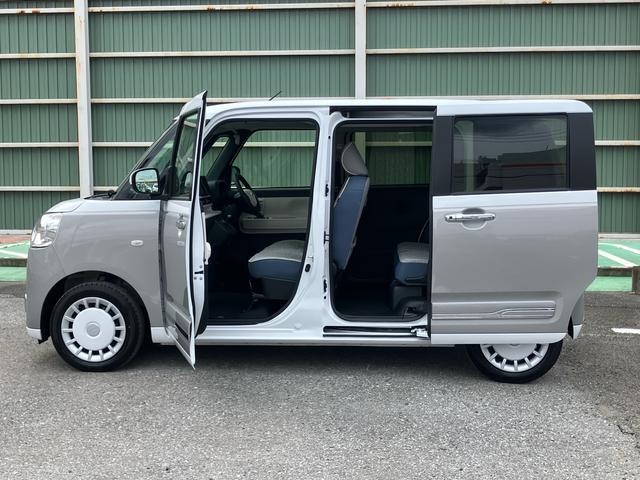 ムーヴキャンバスストライプスGターボターボ バックカメラ LEDヘッドライト オートライト オートハイビーム スマアシ コーナーセンサー 両側電動スライド シートヒーター 電動駐車ブレーキ ホッとカップホルダー 置き楽BOX キーフリー(千葉県)の中古車