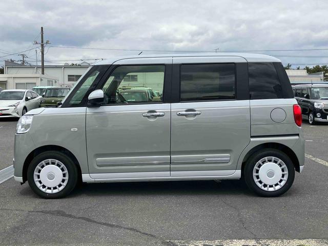 ムーヴキャンバスストライプスＧターボターボ　バックカメラ　全車速追従クルコン　ＬＥＤヘッドライト　オートライト　衝突被害軽減装置　コーナーセンサー　両側電動スライド　シートヒーター　電動駐車ブレーキ　ホッとカップホルダー　置き楽ボックス（千葉県）の中古車