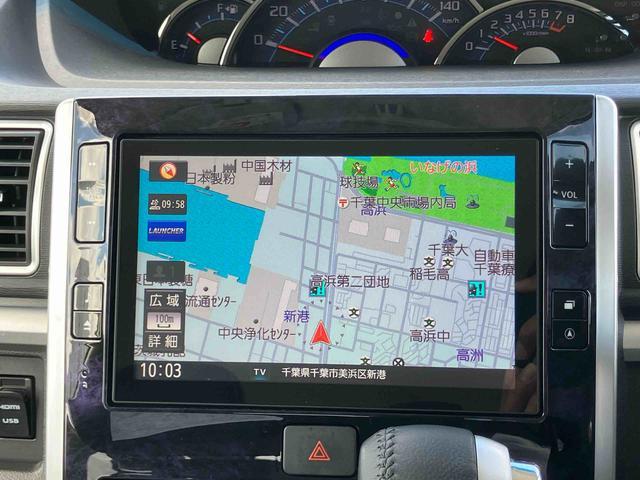 タントカスタムＲＳ　トップエディションＳＡIIIターボ　８型ナビ／ＴＶ／ＤＶＤ／ＢＴ／ＵＳＢ　バックカメラ　ＥＴＣ　トップシェイドガラス　ＬＥＤヘッドライト　衝突軽減装置　両側電動スライドドア　革巻ハンドル　キーフリー　イモビライザー　盗難防止警報（千葉県）の中古車