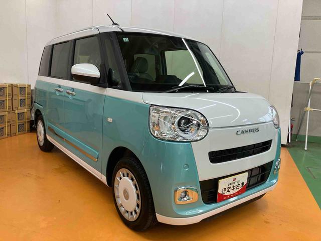 ムーヴキャンバスストライプスＧスマアシ　ダイハツ予防安全機能　置きラクボックス　ホットカップホルダー　前席シートヒーター　オートブレーキホールド付き電動パーキング　前後コーナーセンサー　プッシュエンジンスタート（千葉県）の中古車