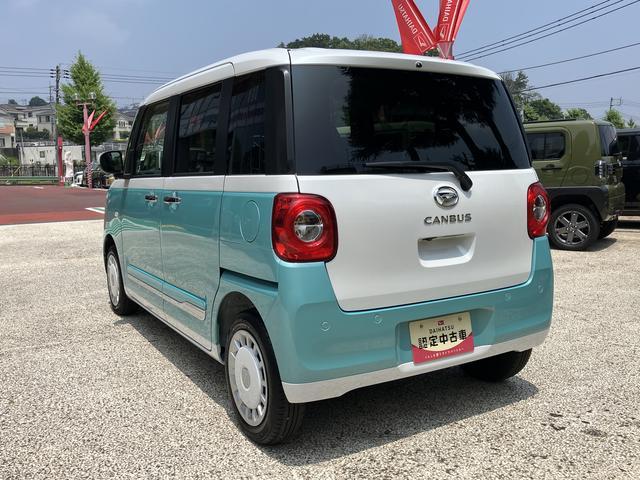 ムーヴキャンバスストライプスＧ　前席シートヒーター　キーフリーシステム保証　新車保証・まごころ保証　１年間・走行距離無制限付き　前席シートヒーター　キーフリーシステム　電動パーキングブレーキ　ホッとカップホルダー　コーナーセンサー（東京都）の中古車