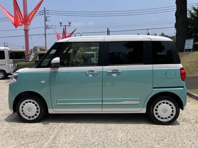 ムーヴキャンバスストライプスＧ　前席シートヒーター　キーフリーシステム保証　新車保証・まごころ保証　１年間・走行距離無制限付き　前席シートヒーター　キーフリーシステム　電動パーキングブレーキ　ホッとカップホルダー　コーナーセンサー（東京都）の中古車