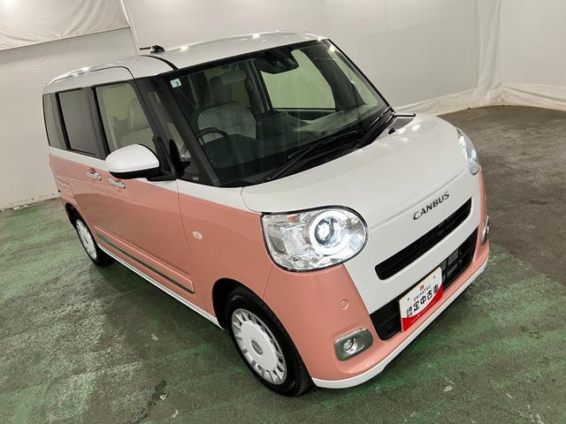 ムーヴキャンバスストライプスG 走行2366キロ/LEDヘッドランプ/マット禁煙車 ワンオーナー 1年保証距離無制限 新車保障継承 走行距離2366キロ 純正マット サイドエアバッグ LEDヘッドランプ アイドリングストップ シートヒーター 両側電動スライドドア(埼玉県)の中古車