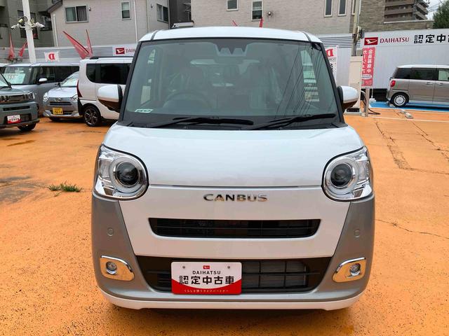 ムーヴキャンバスストライプスＧターボ　届け出済み未使用車保証　新車保証・まごころ保証　１年間・走行距離無制限付き・オーディオレス車・両ドア電動スライドドア・ＬＥＤヘッドライト装備・シートヒーター装備（東京都）の中古車