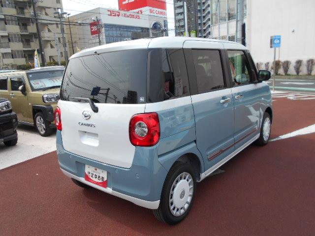 ムーヴキャンバスストライプスＧターボ　届け出済み未使用車４ＷＤ・ターボ・クルーズコントロール・全周囲カメラ・両側電動スライドドア・キーフリー（東京都）の中古車